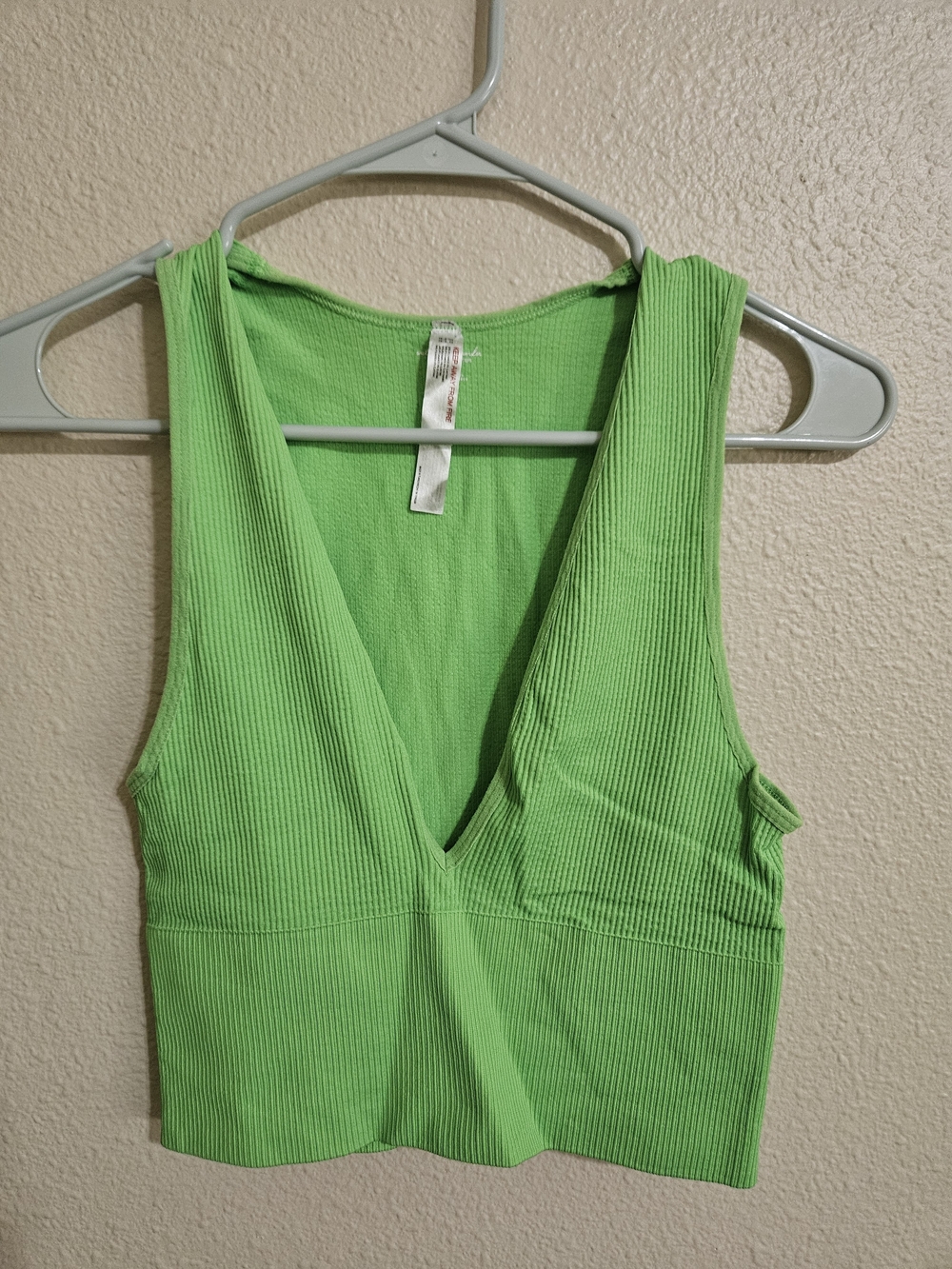 Out From Under Bright Green Ribbed V-Neck Crop Top